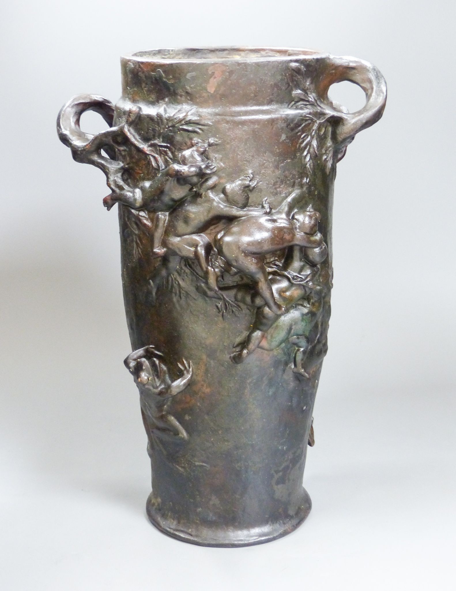 After G.J. Cheret. An Art Nouveau style bronze vase